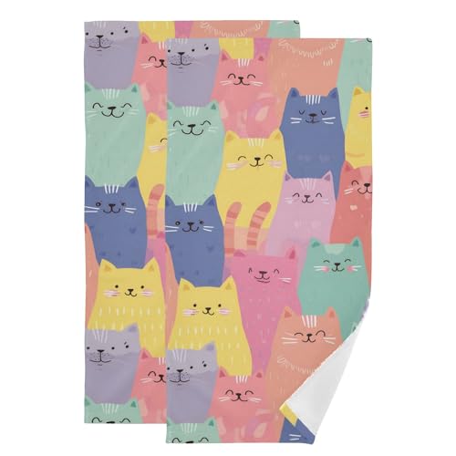 Toallas de mano absorbentes y suaves de algodón, pack de 2 toallas decorativas de gato 2