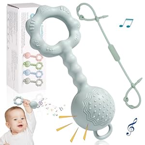 Babyspielzeug 0-6 monate – Tikplus Montessori Baby Rassel und Beißring Baby, BPA-frei Silikon Greifling Baby Sensorik Feinmotorik Spielzeug, Zahnungshilfe für 3+ Monate Junge, Mädchen (Grün)
