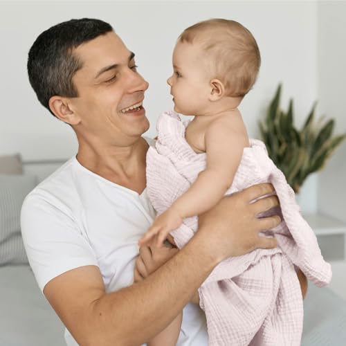 Image of lulumoon Muslin Swaddle Blanket Baby - Cotton Swaddling Blanket Soft Baby Receiving Blankets Neutral 3Pack(Pink+Purple)