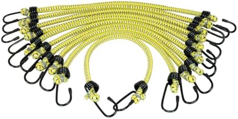 K Tool International 73830 3/8" x 18" General Purpose Bungee Cord Set for Garages, Repair Shops or DIY, Steel Vinyl Covered Hooks, Quality Rubber, Braided Cover, Safety Yellow Woven Jacket image 5