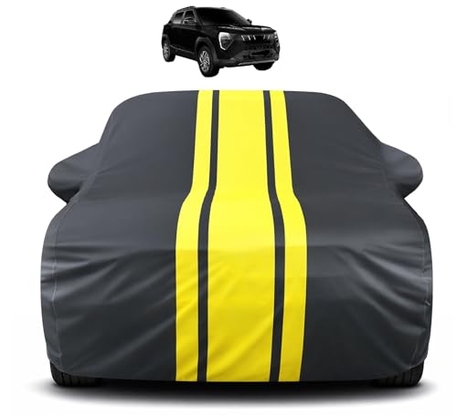 Image of Auto Hub Car Cover Compatible with Mahindra xuv 3XO with Mirror Pocket, Soft Cotton Lining, xuv 3XO Car Cover Waterproof - Yellow-Black