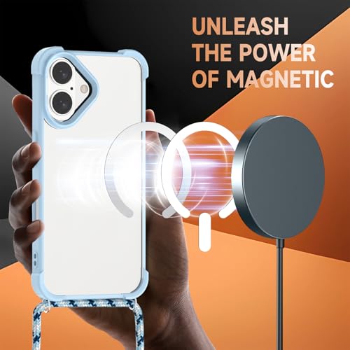 Coque cordon iPhone 16 Plus transparente抗震 étui magnétique bleu - 2