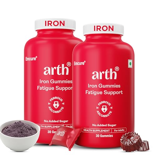 Image of Arth Chelated Iron Supplement For Women & Men - 60 Gummies | 6X Higher Absorption | With Ferrous Ascorbate | For Haemoglobin, Anemia, Blood Building & Reduced Fatigue | Gut Friendly |Cranberry Flavour