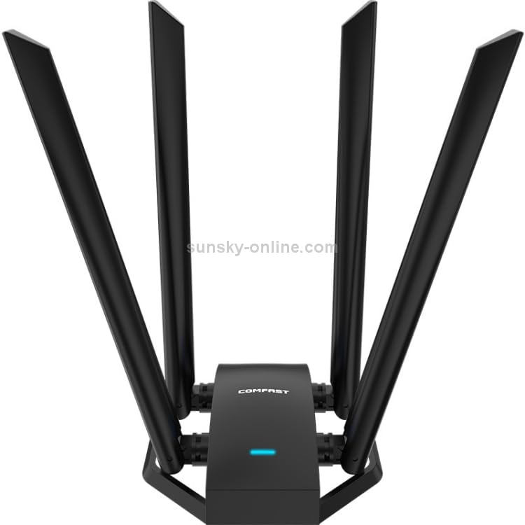 Top-down view of the ELECTROPRIME CF-WU785AC WiFi adapter, showing the COMFAST branding and antenna arrangement.