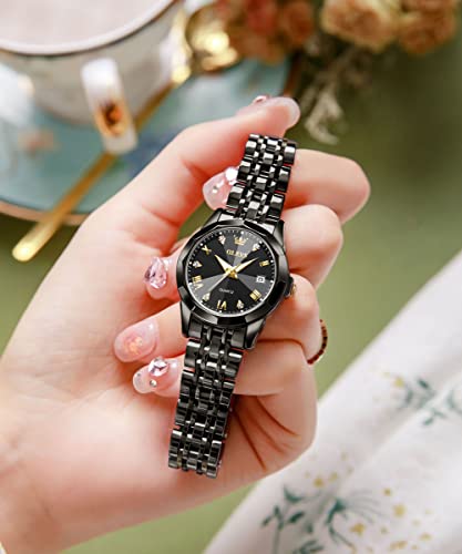Image of OLEVS Women Watches Business Dress Female Ladies Small Wrist Watch Gold Silver Tone Stainless Steel Band Analog Quartz Day Date Waterproof Watch