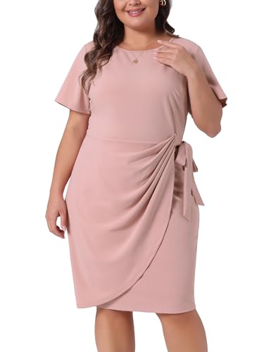 Image of Agnes Orinda Women's Plus Size Office Dress 50s 60s Vintage Belted Tie Pencil Dress Bodycon Wear to Work Dresses
