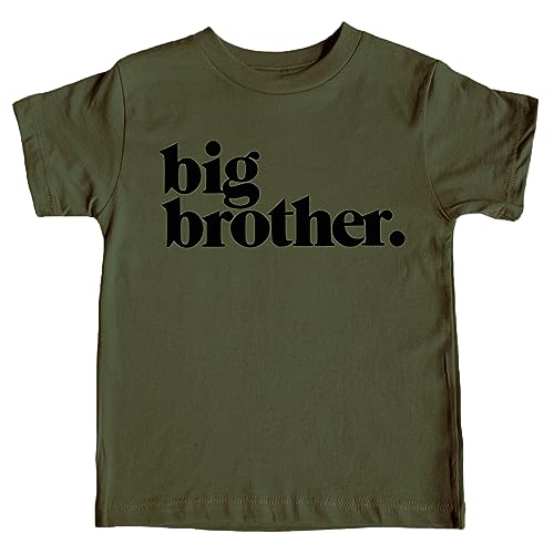 Image of Bold Promoted to Big Brother Sibling Reveal Shirt for Boys Sibling Outfit Military Green Short Sleeve Shirt