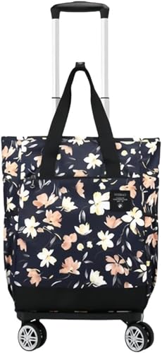 Negosu ショッピングカート 4輪 横押し 軽量 360度回転 静音 ショッピングキャリー 折りたたみ 高さ調節 防水 レジャーバックパックサイレントユニバーサルホイールトロリー大容量旅行折りたたみ式ストレッチ小型トレーラーショッピングカート (3)