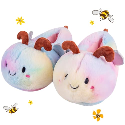 Cute Bee Women's Slippers Funny Novelty Animal Slipper Cozy Bee Fuzzy Slippers Soft Winter Warm House Shoes