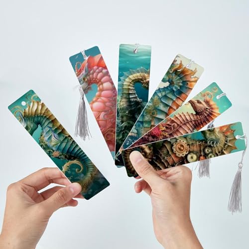 6 Marque-pages hippocampe à pompons pour vos livres - 3