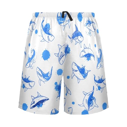 Sharks Blue Pajama Shorts for Men Lounge Pants Lounge Wear Pajama Pants Casual Men Pajama Bottoms with Pockets, S-XXL