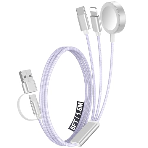 1Pack Travel Essentials for Apple Watch Charger,3-in-2 Multi Charging Cable