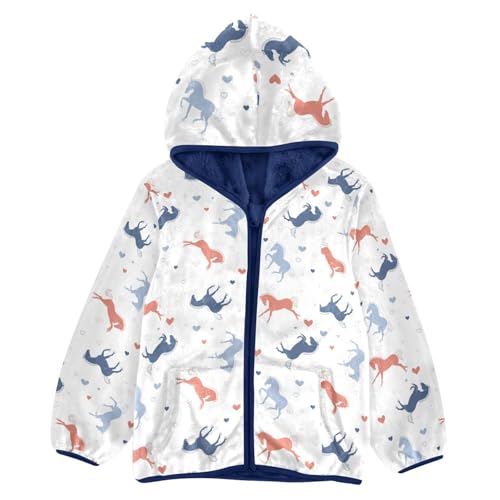 Cute Cartoon Horses with Hearts Girls Fleece Jacket Girls Fall Jacket Girls Zip Up Hoodie Girls Sherpa Jacket 2-10T