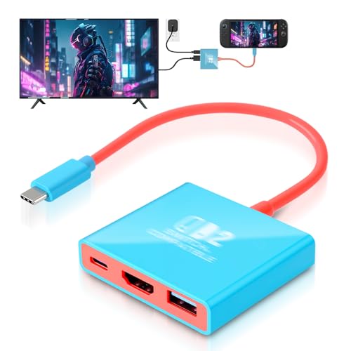 Docking Station kompatibel mit Switch 2 / Switch/Steam Deck 4K HDMI Adapter mit USB 3.0 & 100W PD Tragbares USB-C Dock für Konsole TV & Monitor