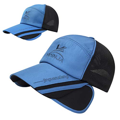Image of Unisex Baseball Cap with Retractable Extended Brim UV Protection Mesh Sun Hat Summer Safari Fishing Camping Hat