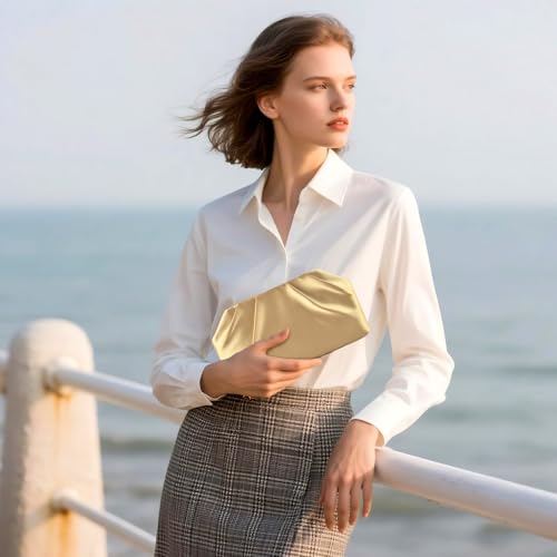 Image of ERKOON Clutch Purse for Women Elegant Pleated Evening Bag Crossbody Shoulder Handbag Envelope Bag with 2 Detachable Chain
