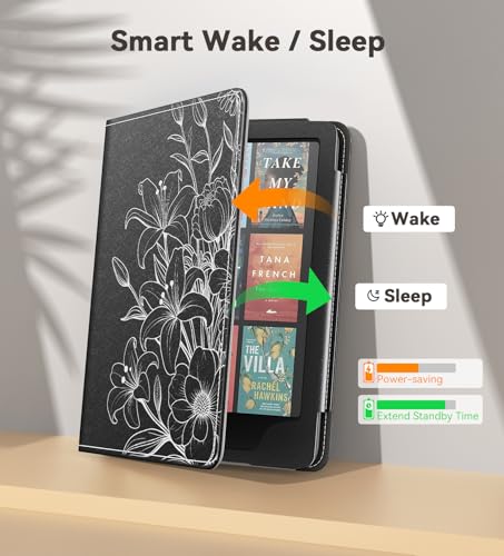 Image of MoKo Case for 7 inch /6.8 inch Kindle Paperwhite(12th /11th Gen-2024 /2021) and Kindle Colorsoft Signature Edition, Slim PU Shell Cover Case with Auto-Wake /Sleep for Kindle Paperwhite 2024, Line Flower