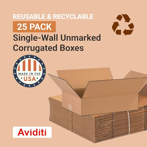 Image of BOX USA Shipping Boxes Flat 16 inchL x 12 inchW x 4 inchH 25-Pack - Corrugated Cardboard Box for Moving, Mailing, Packing, Packaging and Storage