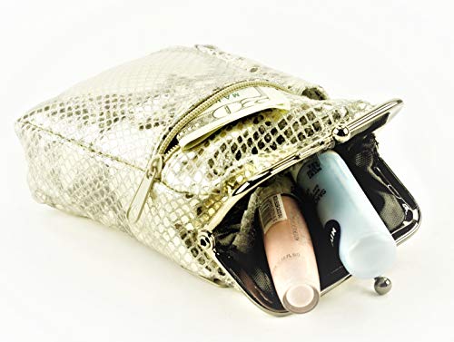 Leather Impressions Leather Case with Twist Clasp, Small Zipper Wallet for Essentials Like Card, Cash or Keys, Pocket Wallets for Women & Men Metallic Gold 5"x3"4