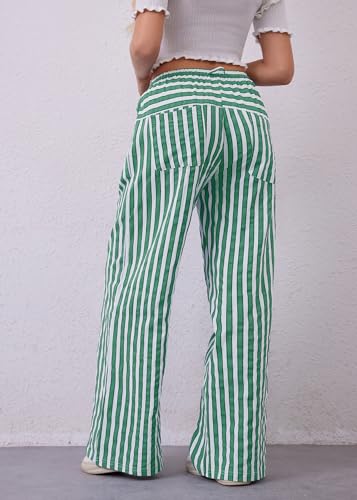 Image of MISSACTIVER Women Drawstring Striped Pants Loose Wide Leg Trousers Casual Low Waist Pants Comfy Lounge Pants with Pockets