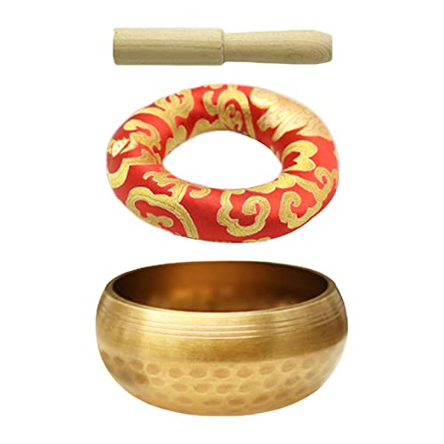 KLKCMS Conjunto de tigela de canto tibetana, artesanato de martelo de madeira de cobre, tigelas deco