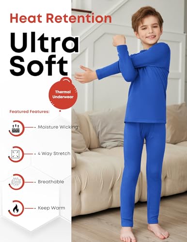 Arshienr Boys Thermal Underwear Set 2-Piece Base Layer Fleece Lined Long Johns Top Bottom Warm Set for Cold Weather4