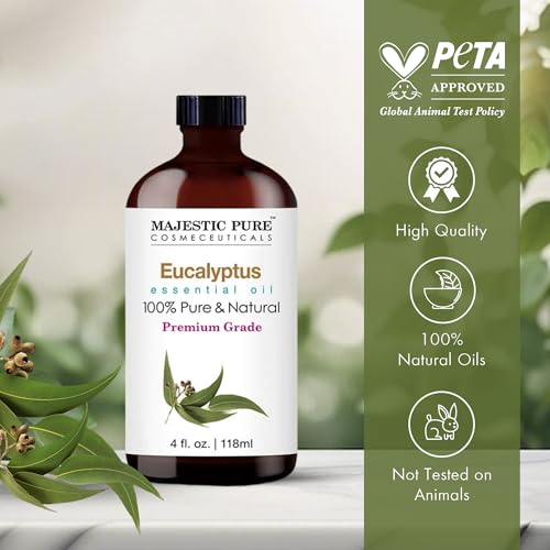 Image of Majestic Pure Eucalyptus Essential Oil for Diffuser - 4 Fl Oz (Pack of 2) | 100% Natural Essentials Oils for home fragrance, diffuser use, massage, DIY candles, DIY soaps, Aromatherapy