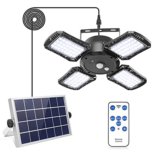 Solar Hängelampe für Garagen Gartenschuppen ,Solar-Schuppenleuchte mit 128 LED 1000 lm, Solarleuchte mit Fernbedienung, Solarlampe Solar-Sicherheits-Bewegungssensor-Leuchten, IP65 wasserdicht Cover