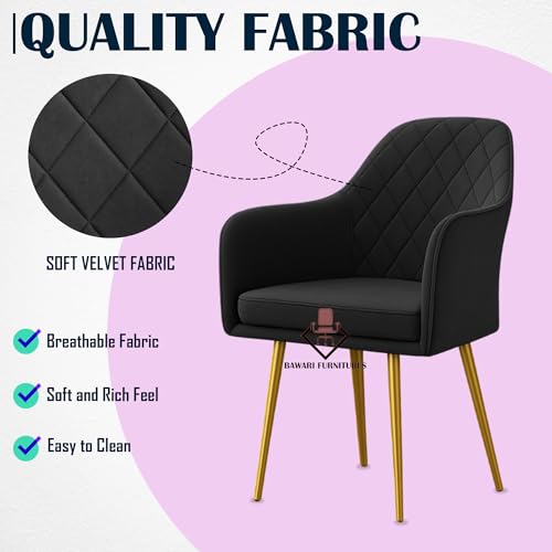 Image of Set of 2 Accent Chair for Living Room | Modern Armchair in Soft Velvet Fabric with Sturdy Legs | Premium Chair for Home Living Room Bedroom Restaurent | (Gold Legs, Dark Grey Burfi Design)