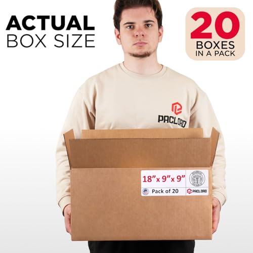 Image of Long Cardboard Boxes 18 inchL x 9 inchW x 9 inchH (Pack of 20) - USA-Made Packing Boxes for Moving, Shipping, or Storage - USPS, UPS, FedEx Approved - Professional Packing Supplies for Moving | USA-Made Packing Boxes for Moving, Shipping, or Storage - USPS, UPS, FedEx Approved - Professional Packing Supplies