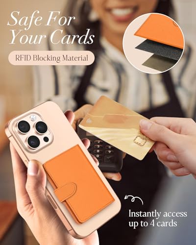 Image of Shorogyt for Magnetic Phone Wallet Compatible with Magsafe Card Holder - Luxury Slim Leather Mag Wallets for Women Men Fit 4 Cards, for iPhone 17 /16 /15 /14 /13 /12 Series, Lychee Orange, 2.5 inch x 0.3 inch x