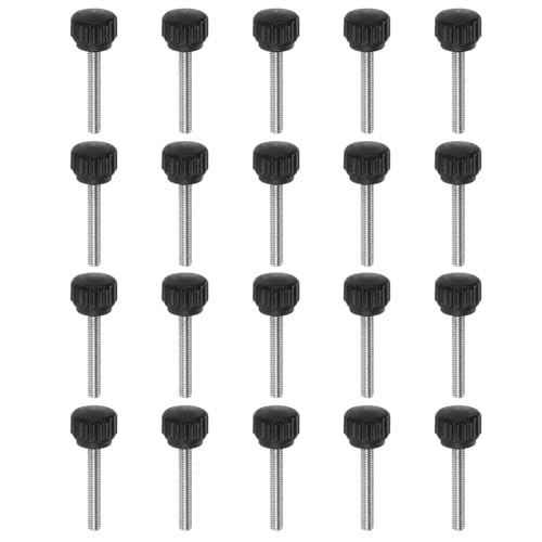 HARFINGTON 20pcs Knurled Clamping Knobs Thumb Screws M4 x 25mm Metric Male Thread 13mm Matte Plastic Head 304 Stainless Steel Stud Hand Threaded Knob Thumbscrew Handle, Black