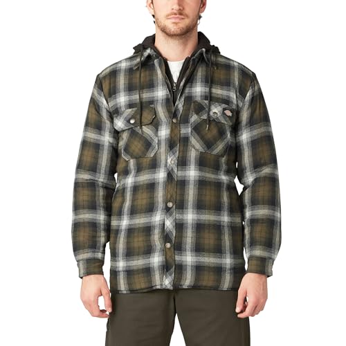 Dickies Fleece Hooded Flannel Shirt Jacket with Hydroshield, BLACK