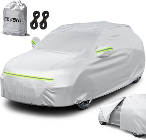 Favoto Bâche Voiture Exterieur Housse de Protection PEVA Couverture Imperméable Auto, Ouverte Latérale pour Cabine, Doublure en Coton Respirant, Anti UV...