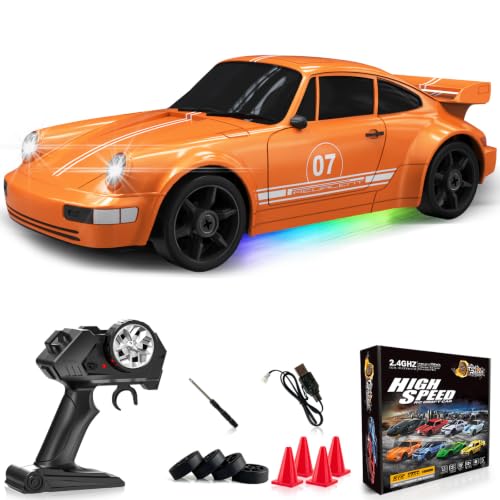 Image of Remote Control Car RC Drift Car 2.4GHz 1:24 4WD 15KM /H High Speed Racing Sport Car with LED Lights Drifting Tire Racing Sport Toy for Adults Boys Girls Kids Gift