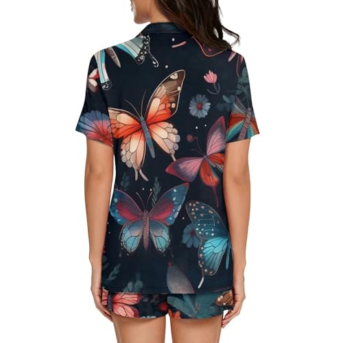 Image of Pjs Womens Short Sleeve Button Down Pajamas Set Two-Piece Nightwear with Pockets