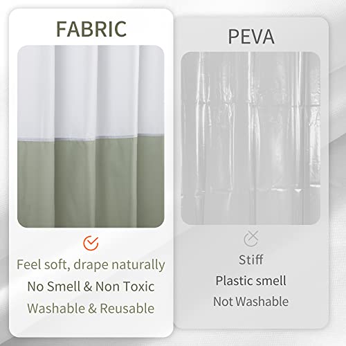 Image of ALYVIA SPRING Waterproof Fabric Shower Curtain Liner - Soft & Light-Weight Cloth Shower Liner, 3 Bottom Magnets, Hotel Quality & Machine Washable - Standard Size 72x72, White and Sage