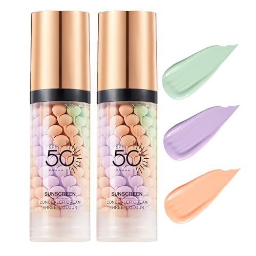 Image of 2 PCS Primer for Face Before Makeup,3 in 1 Sunscreen Isolation Cream, SPF 50, One Step Color Corrector Tinted Moisturizer, Blurs Imperfections Oil Control & Moisturizing Skin Tone Correcting