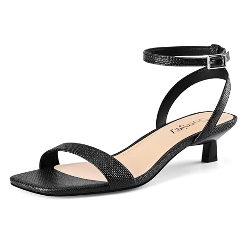 Image of Women Kitten Heel Raffia Sandals Ankle Strap Low Heeled Sandals Square Open Toe Dress Party Shoes - Raffia Black 10 US
