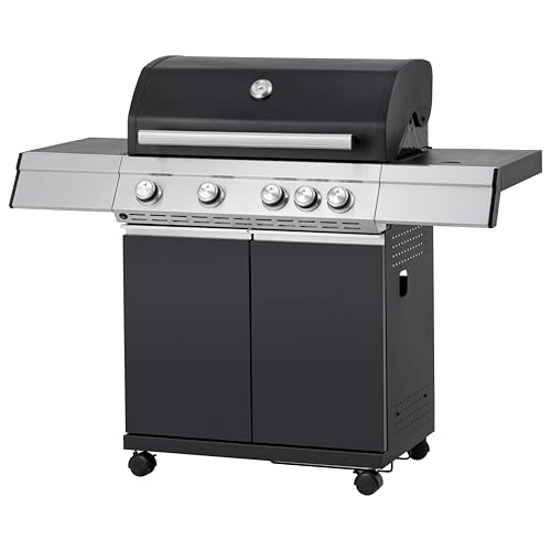 Tarrington House Barbacoa de Gas Paxton, 4 Quemadores con Quemador Lateral, 136 x 54 x 115 cm, Acero Inoxidable, Negro, 17 kW, Encendido Piezoeléctrico