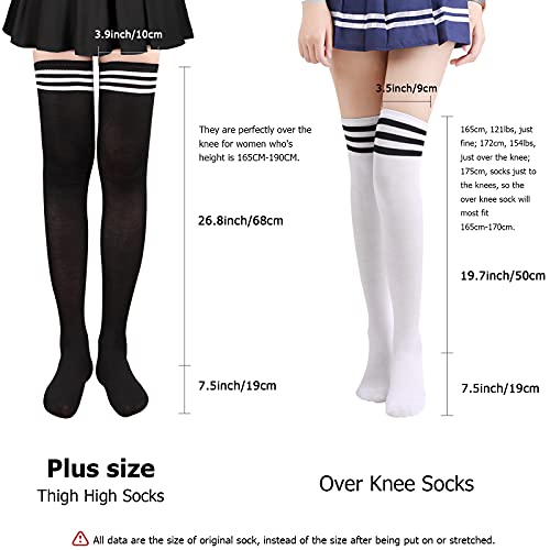 Image of DRESHOW 6 Pairs High Thigh Socks Striped Over Knee Thin Tights Long Stocking for Women Leg Warmer