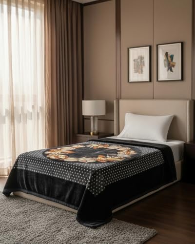 Image of Signature Blanket Single Bed Mink 300 TC Blanket Single Ply For Extreme Winters (Golden Brown)