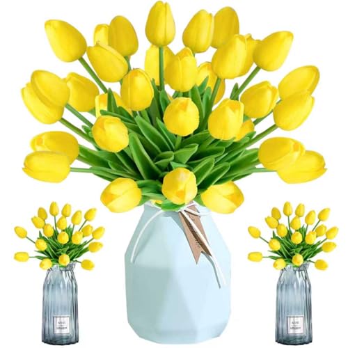 Fleur Artificielle Tulipe, 12 Pièces Simple Tige tulipe, Fausses Fleurs, Polyuréthane Latex tulipes, tulipes Artificielles en Latex, pour Maison, Mariage,...