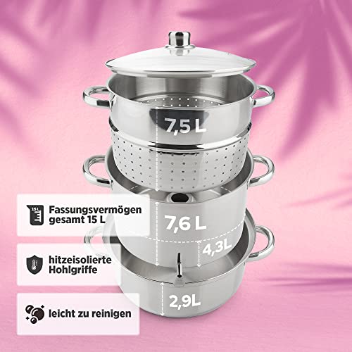Arebos Dampfentsafter | 15 L | Edelstahl | Ø 26cm | spülmaschinengeeignet – Ansicht 4