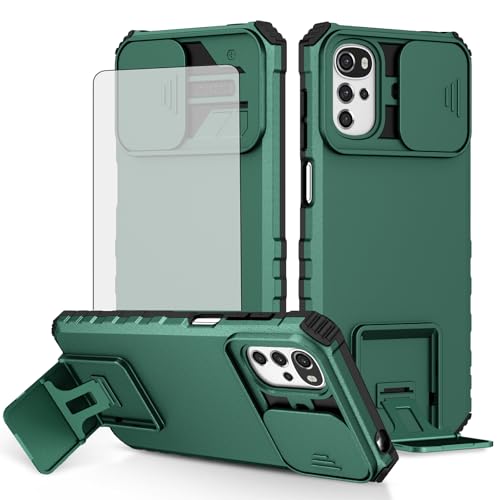 Asuwish Phone Case for Motorola Moto G22/E32/E32S with Tempered Glass Screen Protector and Slide Camera Cover Kickstand Stand Protective Cell Accessories MotoG22 G 22 XT2231-2 E 32 32S Women Men Green