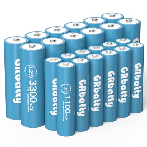 GRbatty Pilas Recargables AA y AAA Ni-MH, 12 AA & 12 AAA, 1,2V