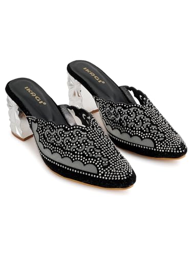 IKAGI Women's & Girl's Party Ethnic Block Heels Mules Sandals (Black, 5)