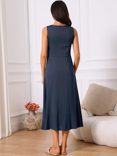 Image of Seta T Women's Linen Dresses Summer Sleeveless Sundress Casual Loose Flowy Midi Tank Beach Dress