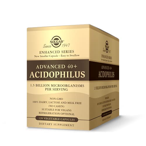 Solgar Advanced 40+ Acidophilus, 120 Vegetable Capsules - Supports Healthy Intestinal Flora - 1.5 Billion Microorganisms Per Serving - Gluten, Dairy, Lactose & Milk Free - Vegetarian - 120 Servings