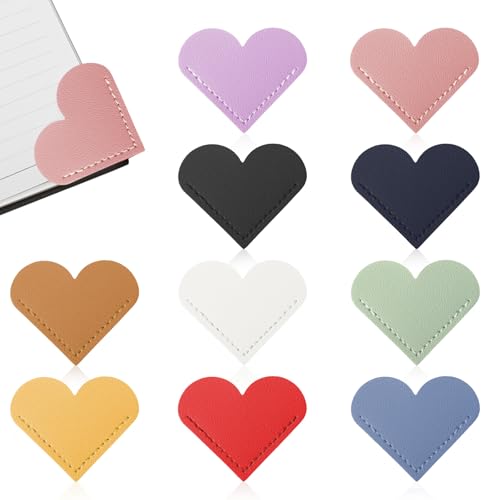 10 Pcs Leather Heart Bookmarks for Reading Women Cute Corner Page Bookmarks for Book Lovers Teachers Students School Office Home Supplies Book Accessories Gifts for Women Book Lovers (Heart-10pcs)